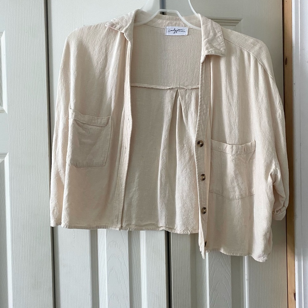 Carly Jean Los Angeles Light Beige Button Down Shirt
